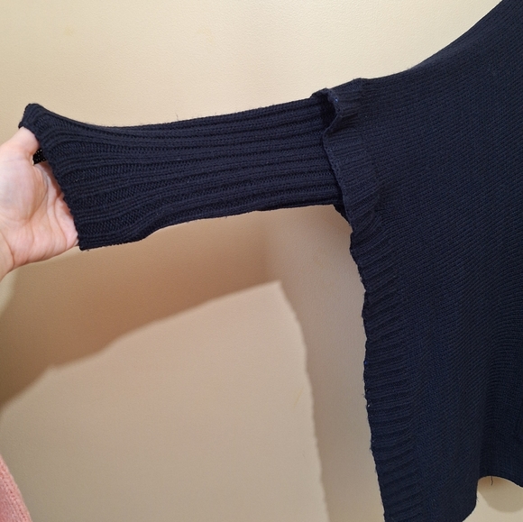 Design Lab Lord & Taylor Navy Cotton Blend Oversized Poncho Sweater - Picture 4 of 5